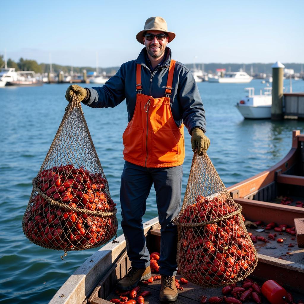 Maine Lobster Fisherman Hauling Traps