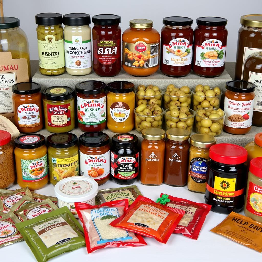 A wide variety of mama food products displayed on a table, showcasing different flavors and cuisines.