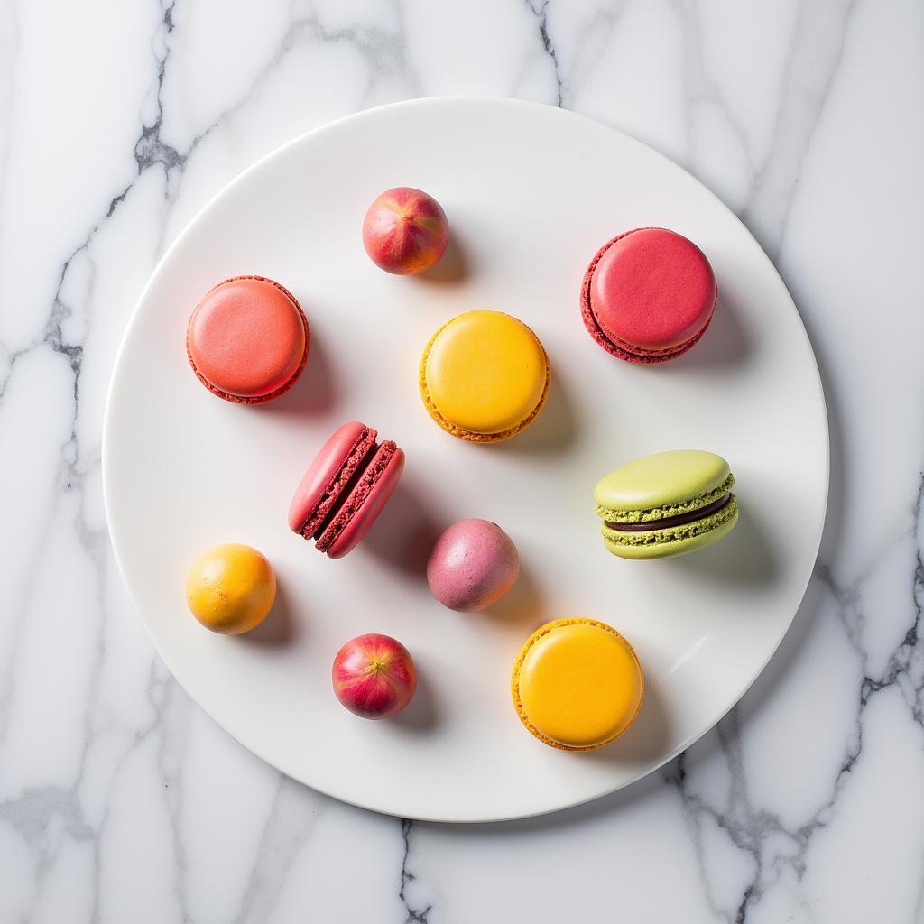 Colorful Macarons and Pastries on a Marble Backdrop