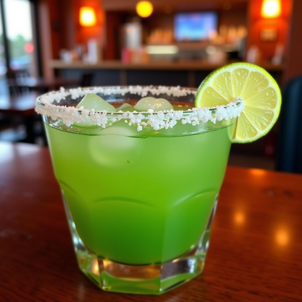 A vibrant margarita cocktail served in a salt-rimmed glass at a Daytona Beach restaurant.