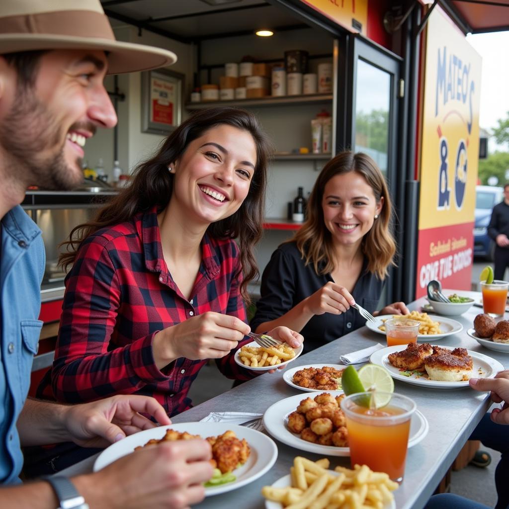 Mateo's Food Truck Customers Enjoying Meal