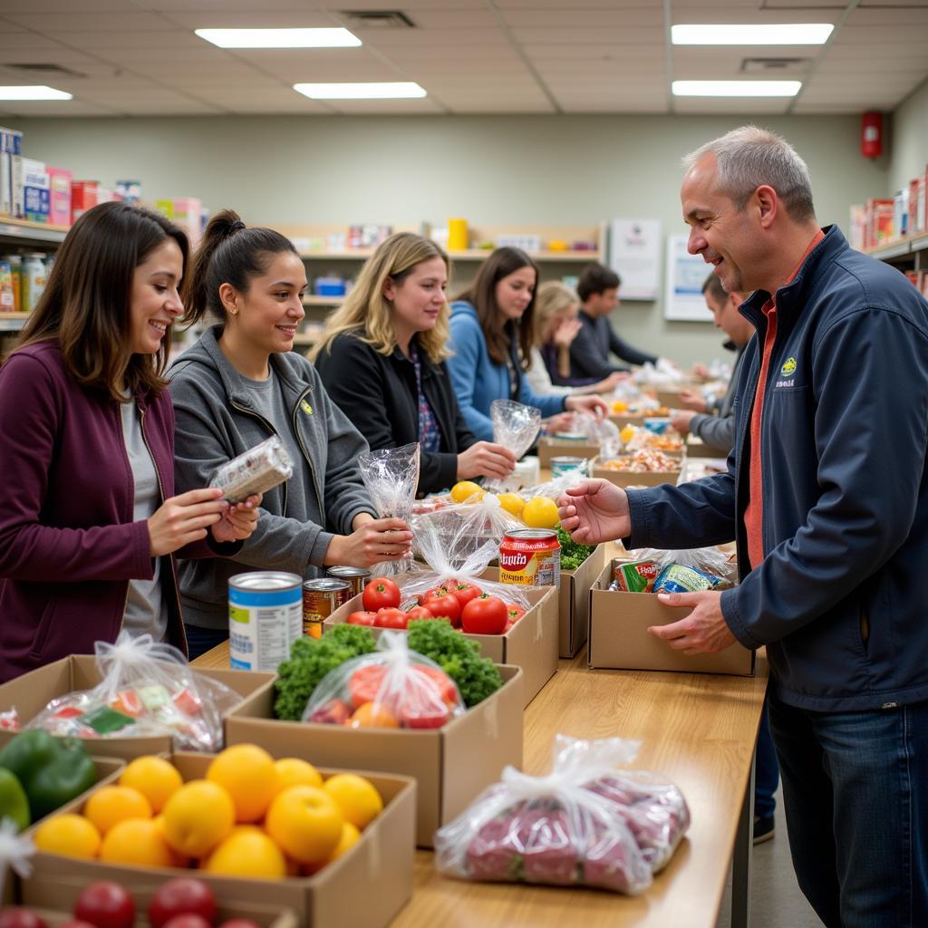 Volunteers assisting clients at a food pantry in McHenry County.