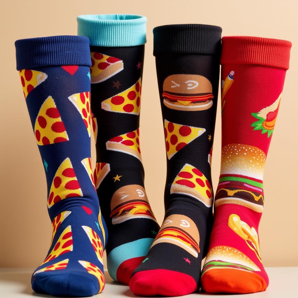 Men's food socks with pizza and burger patterns