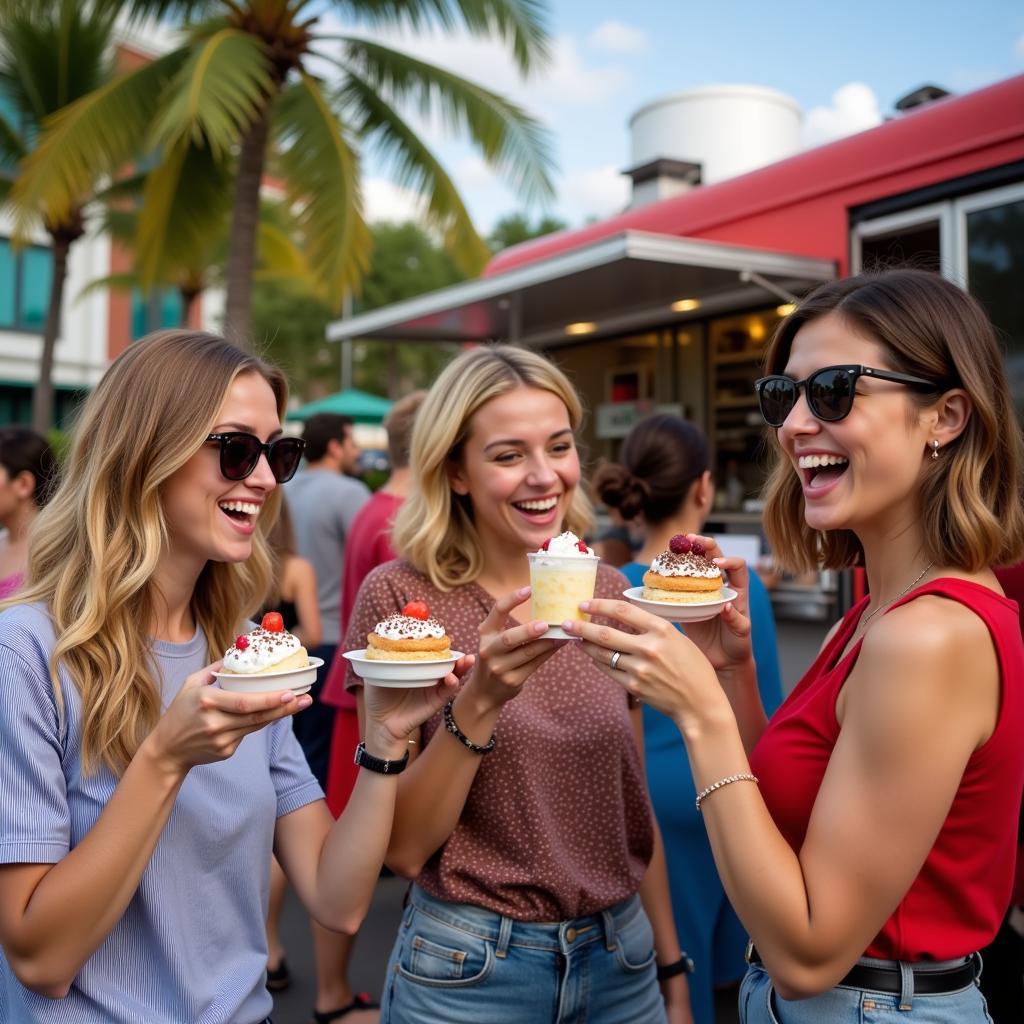 People enjoying desserts from a Miami food truck