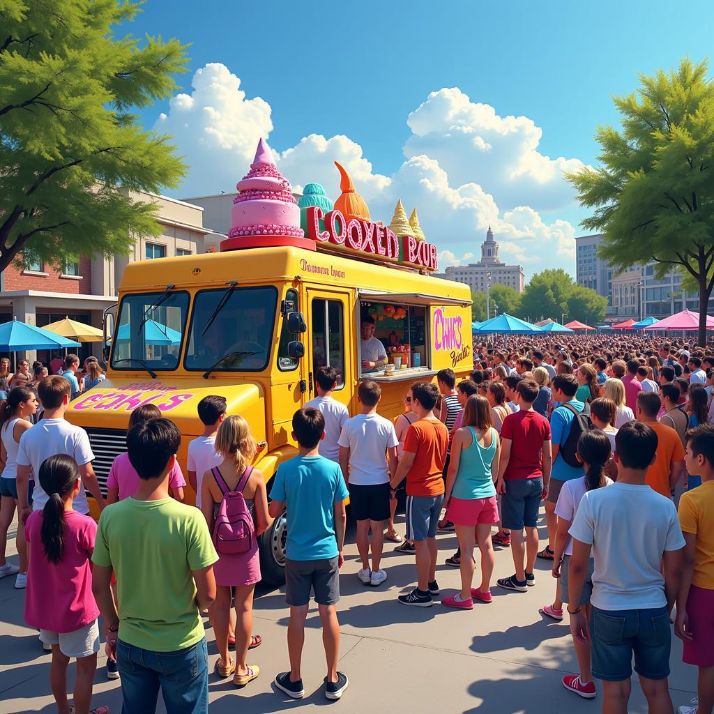 Long line at a Miami Dessert Food Truck