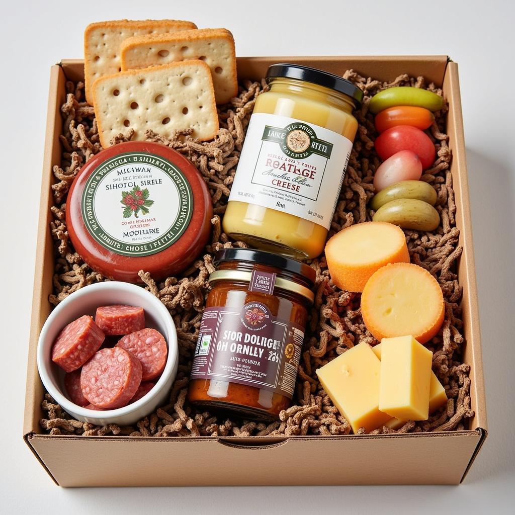 Michigan Savory Food Gift Box with Cheeses, Sausage, and Crackers