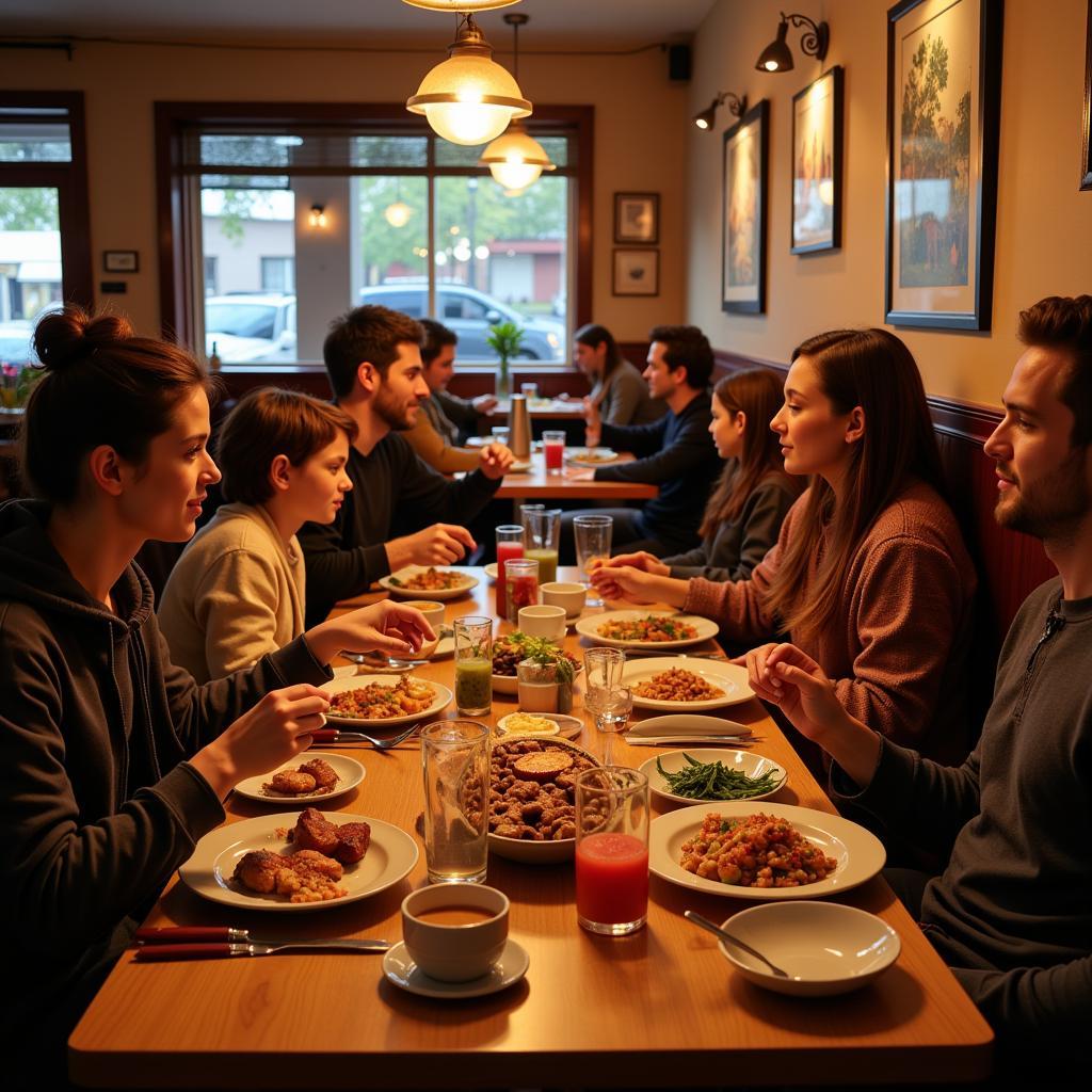 Families enjoying Middle Eastern food in Worcester.