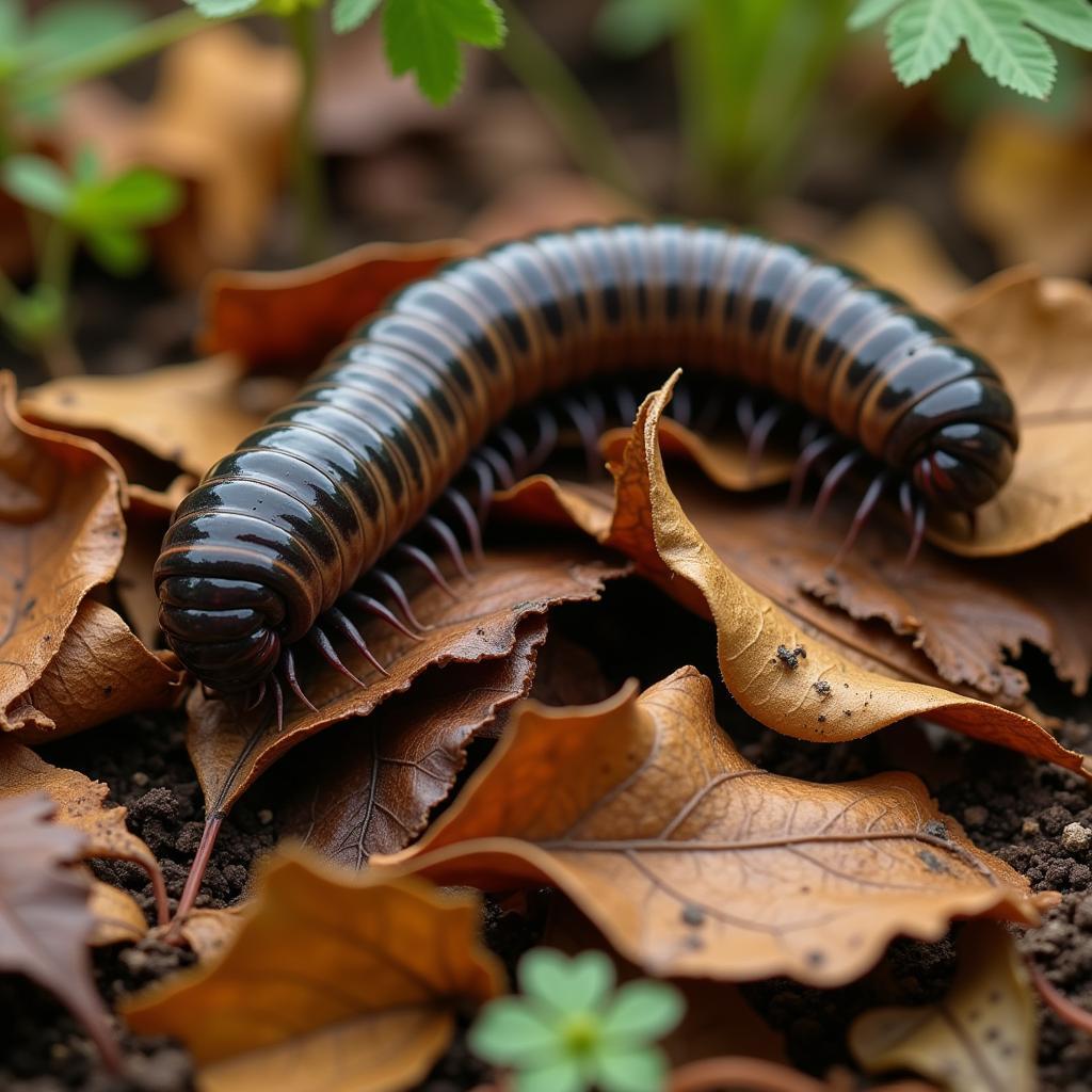 Millipede Eating Leaf Litter