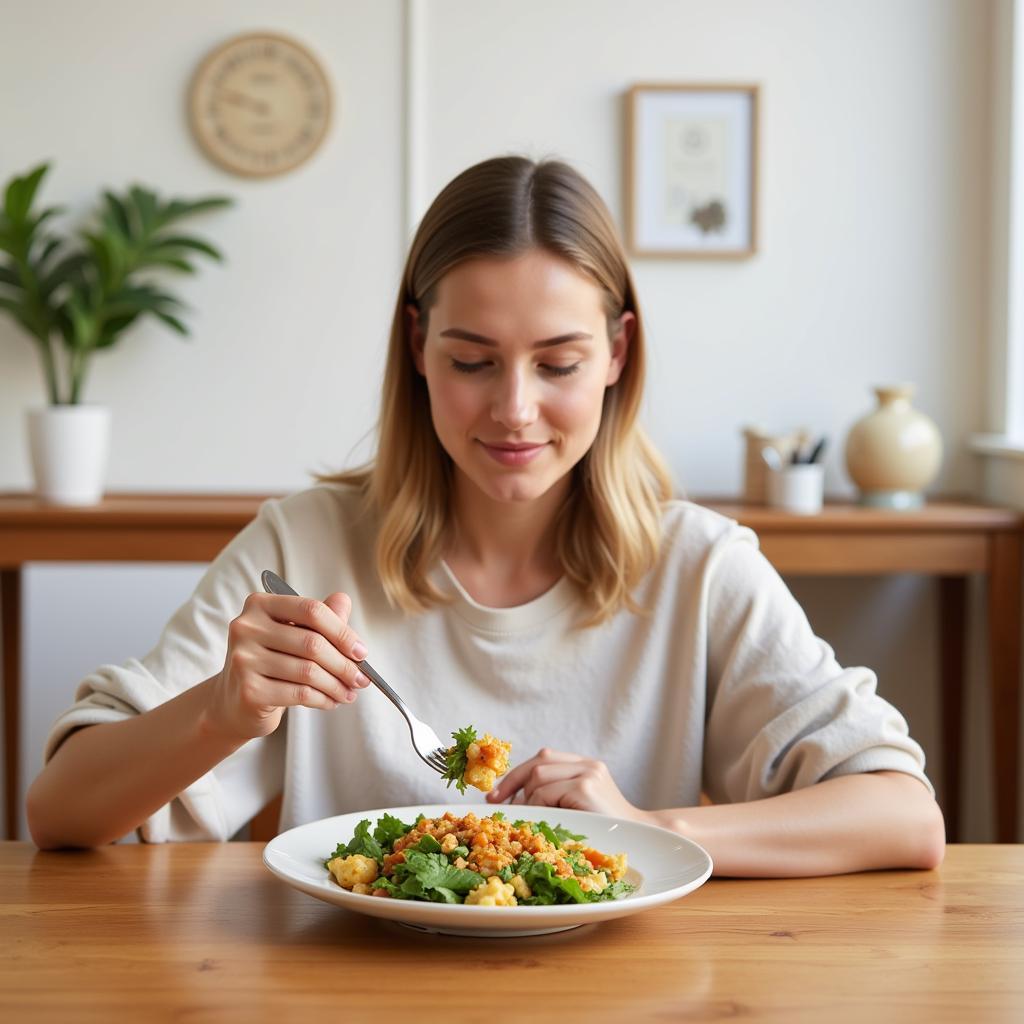 A person mindfully enjoying a healthy meal