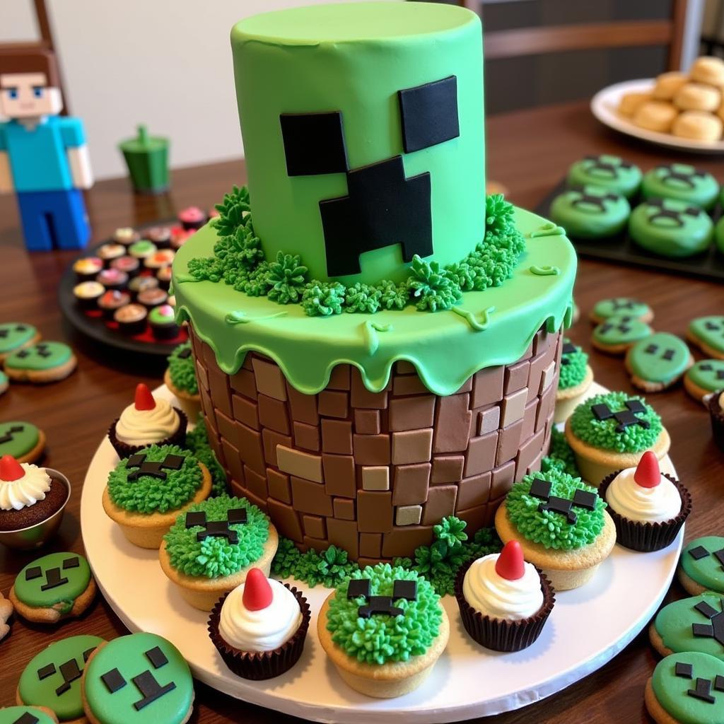 Minecraft Themed Cake and Dessert Table