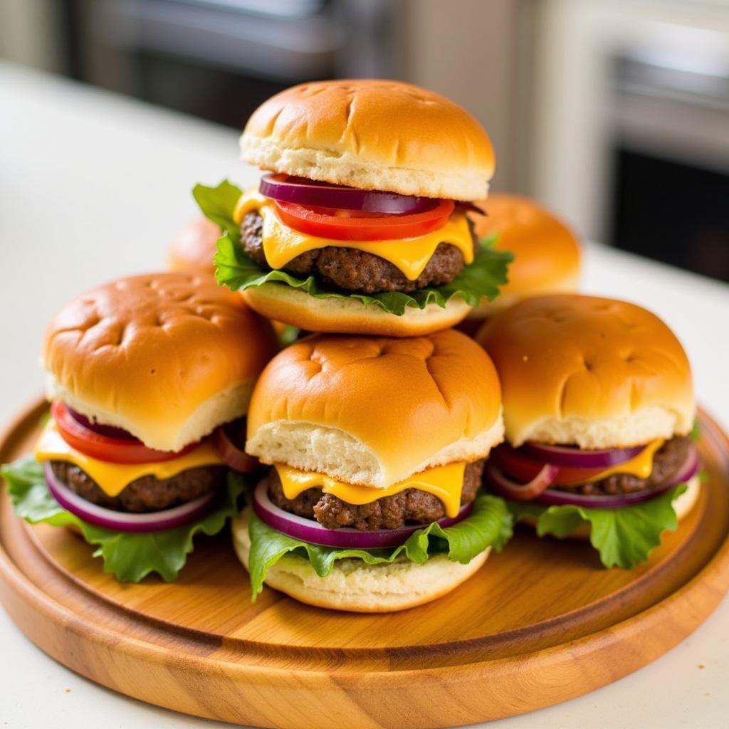 Delicious Mini Burger Sliders on a Wooden Platter