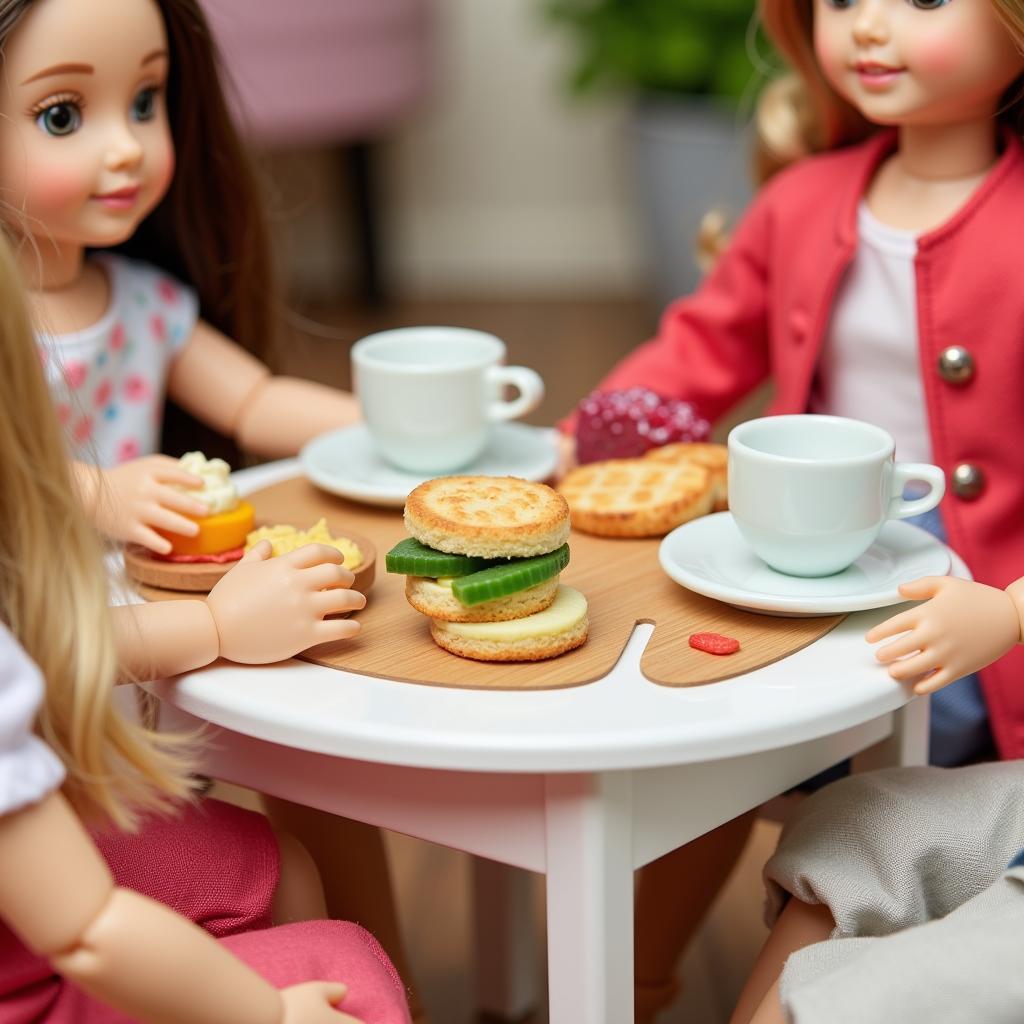 Doll tea party with tiny scones and cucumber sandwiches