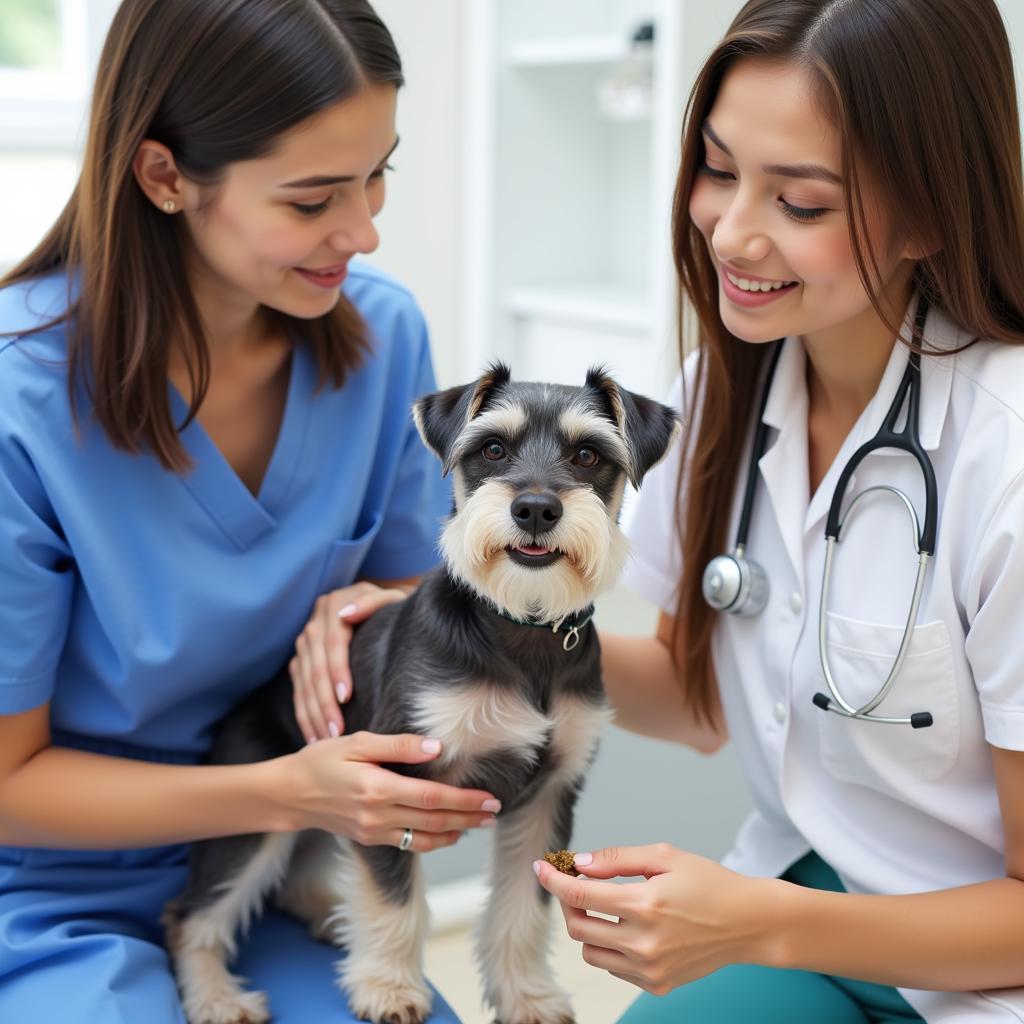 Miniature Schnauzer at Veterinary Clinic