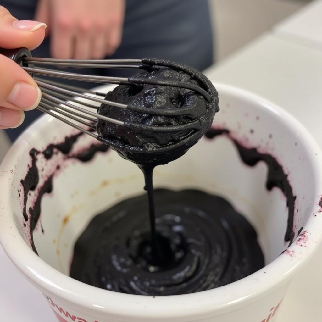 Mixing Black Food Dye Powder into Batter