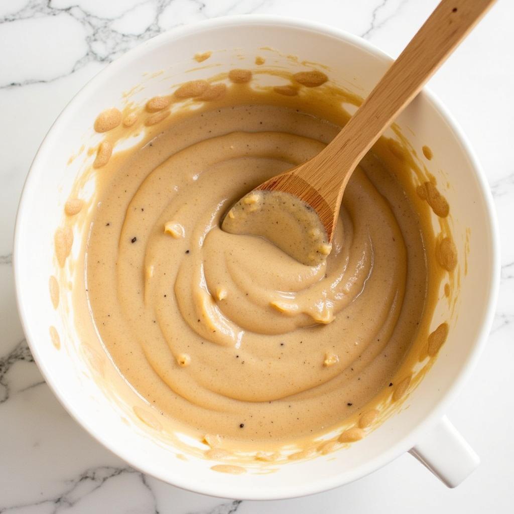 Mixing the batter for Namaste Foods Banana Bread.