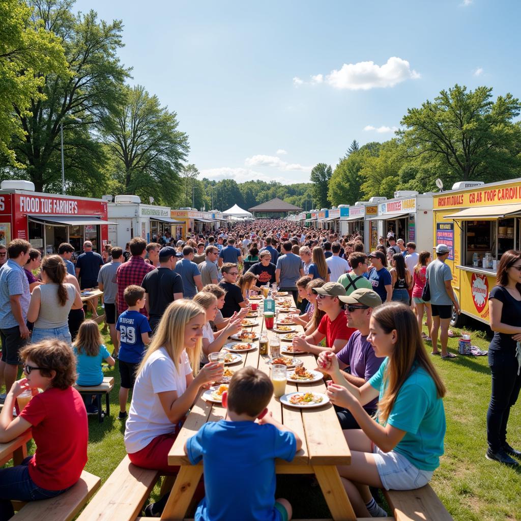 Crowds enjoying a MN food truck festival