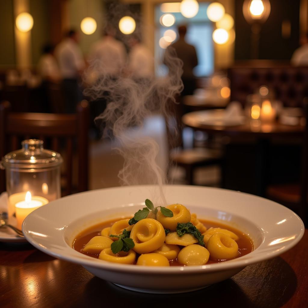 Enjoying Tortellini en Brodo in a Modena Restaurant