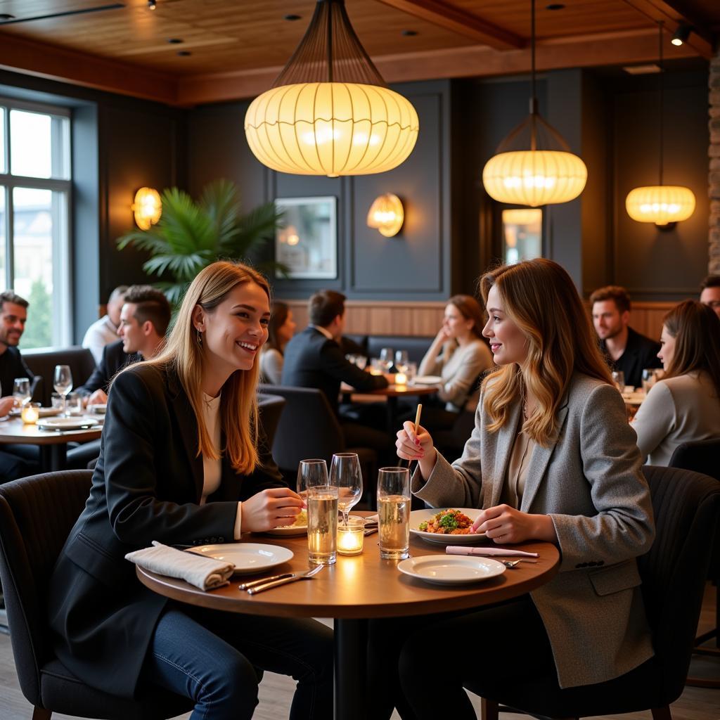 Modern Hotel Restaurant with Guests Enjoying a Fine Dining Experience