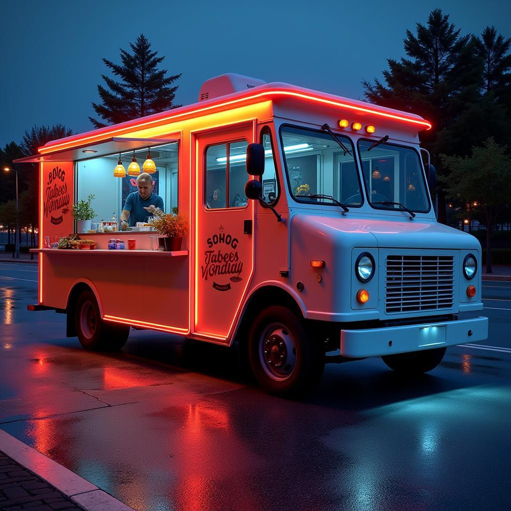 Modern food truck with integrated kiosk