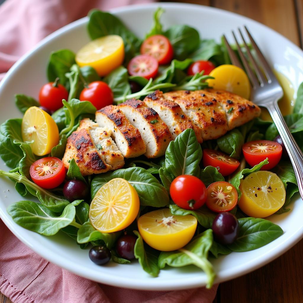 Modern Soul Food Salad with Grilled Chicken and Seasonal Vegetables