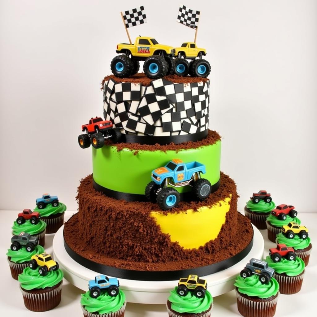 Monster truck birthday cake ideas with various designs and decorations.