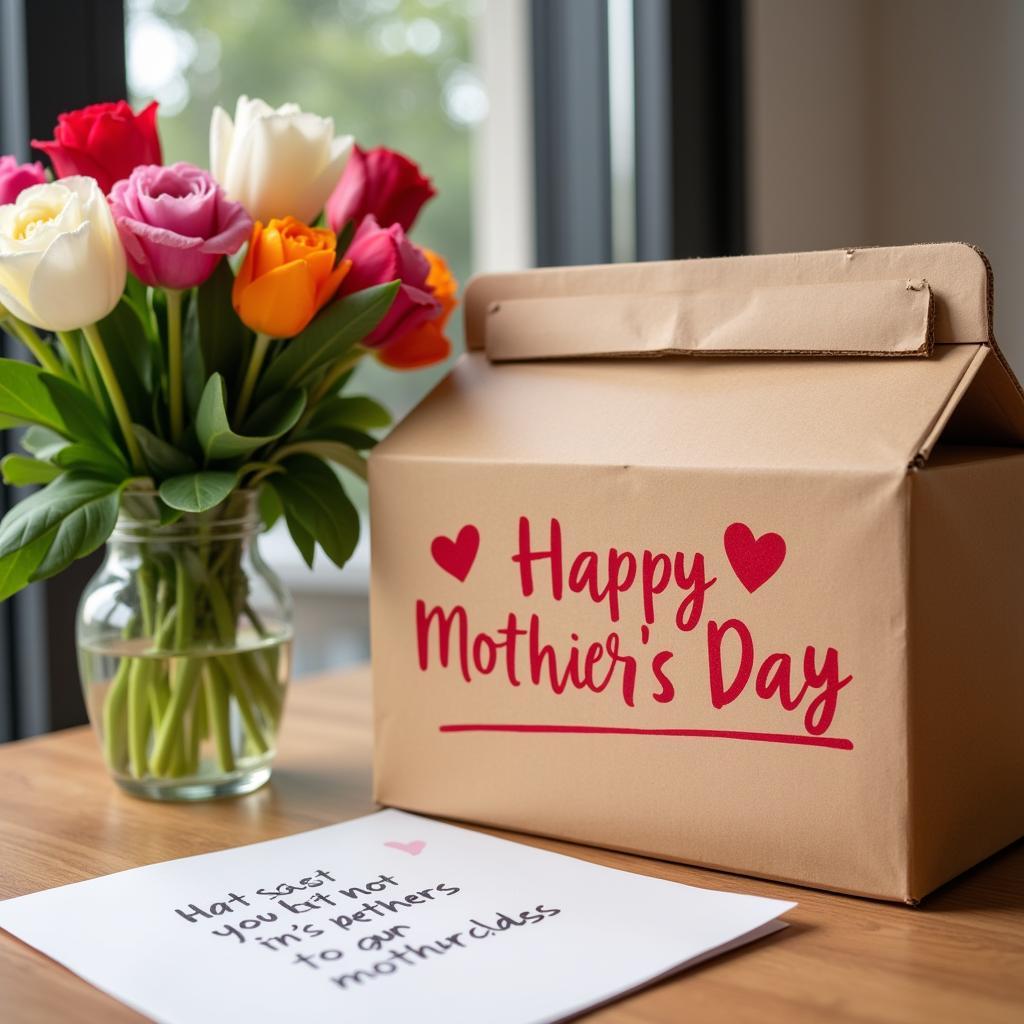 Mother's Day food delivery with flowers and a handwritten card