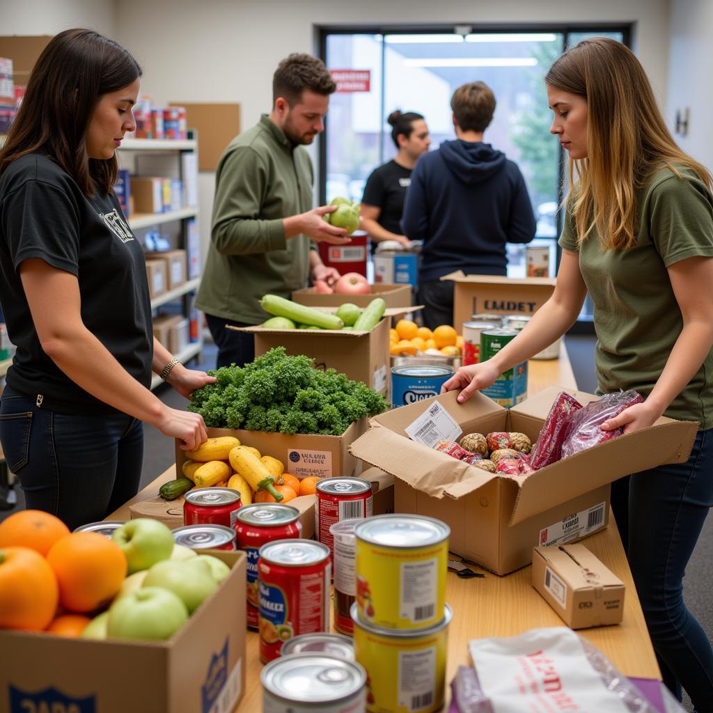 Volunteers Sorting Food at a Mountlake Terrace Food Bank