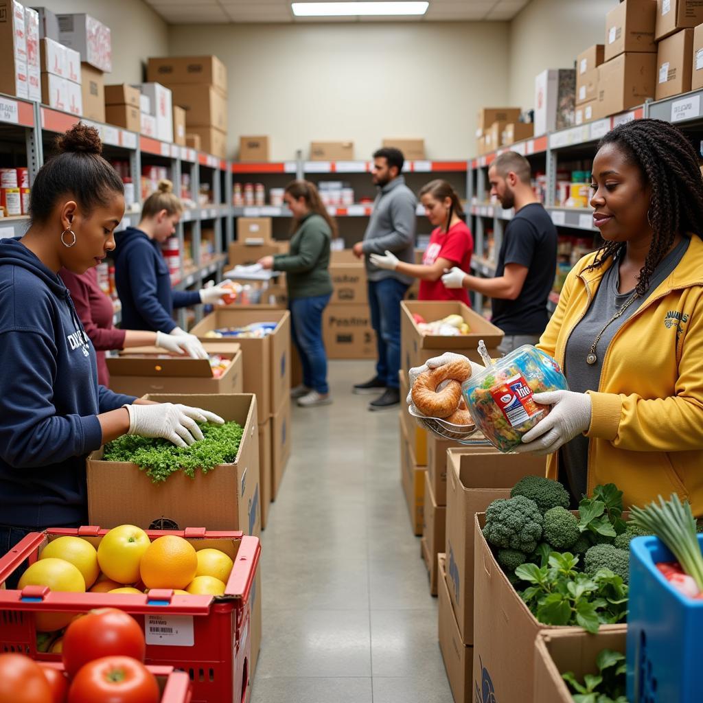 Volunteers sorting food donations at a Muskogee, Oklahoma food pantry