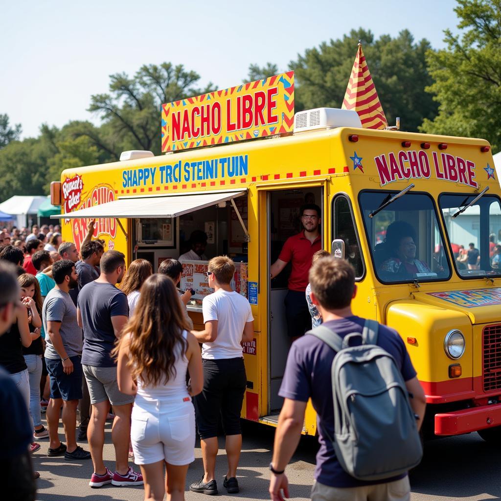 Nacho Libre Food Truck Serving Customers at a Busy Festival