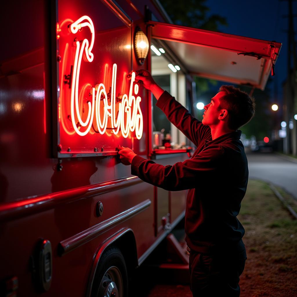 Neon Sign Installation on a Food Truck