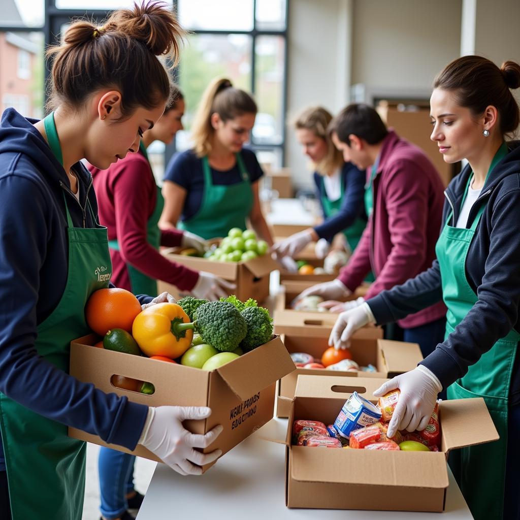 Volunteers distributing food at a new life food bank