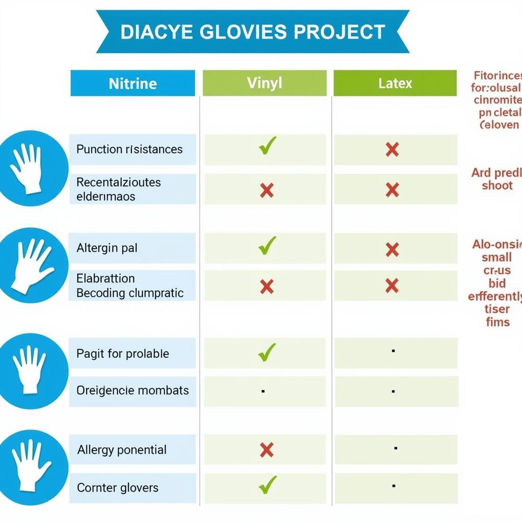 A comparison chart of nitrile, vinyl, and latex gloves