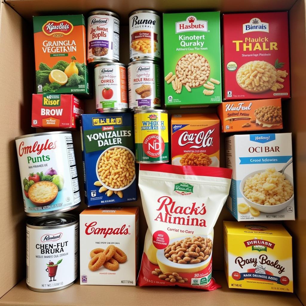 Assortment of non-perishable food items ready for donation