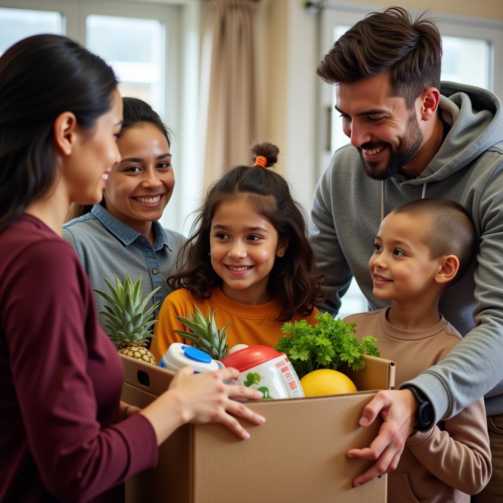 Family receiving food assistance at a Norfolk food pantry.