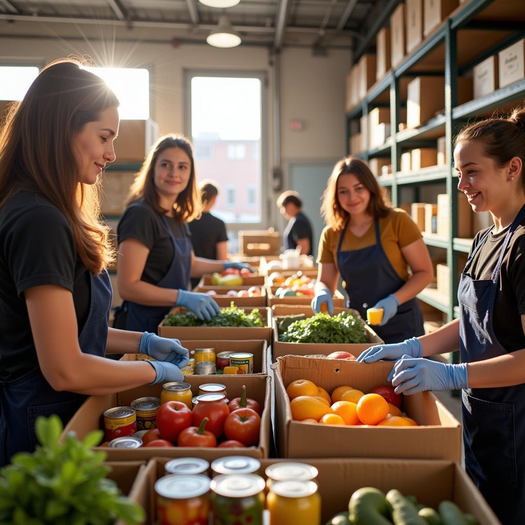 Volunteers sorting food donations at a Norfolk food pantry