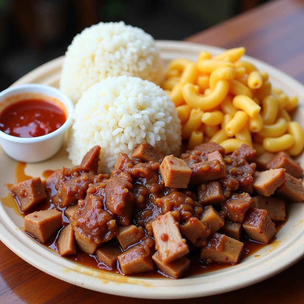 A classic Hawaiian plate lunch from a North Shore food truck.