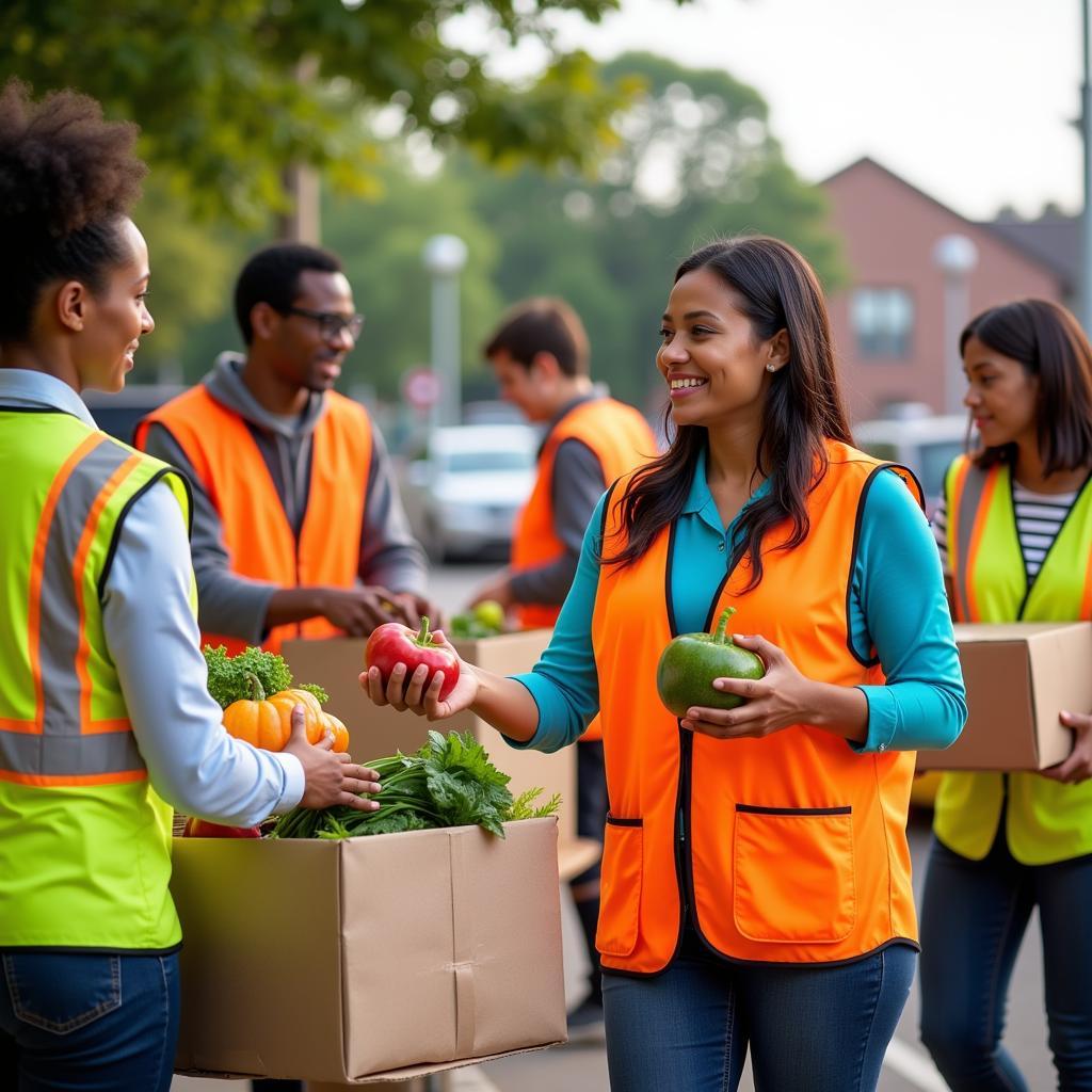 Volunteers distributing food boxes at a Northeast Emergency Food Program site