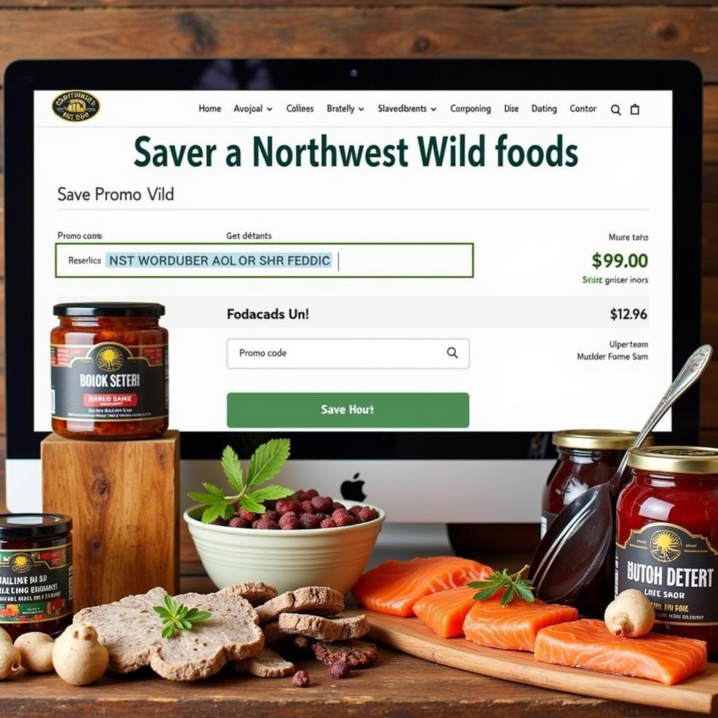 An array of Northwest Wild Foods products with a visible promo code applied at checkout.