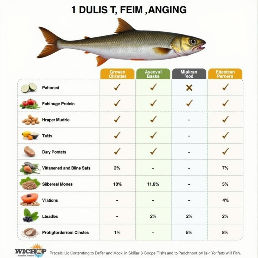 Nutritional chart detailing essential components in small fish food