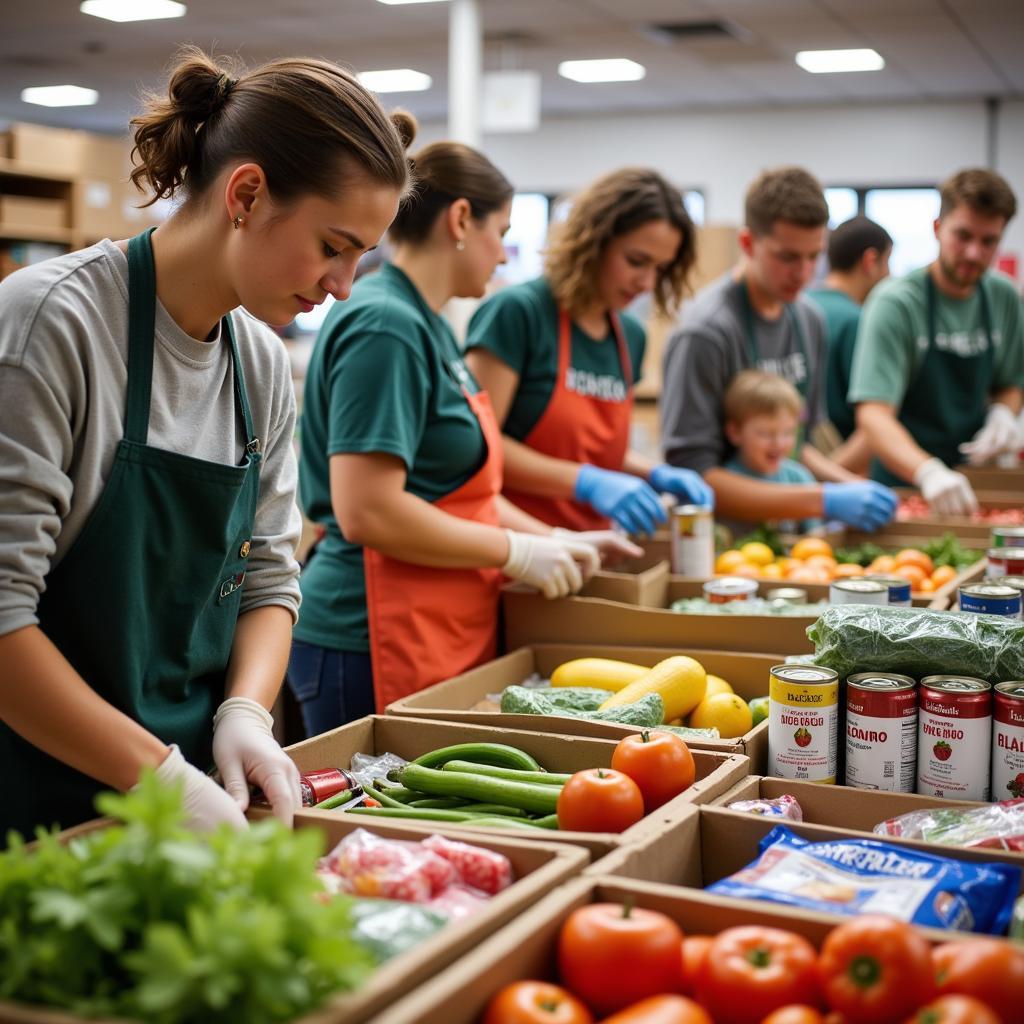 Volunteers sorting food at the Olathe Food Pantry