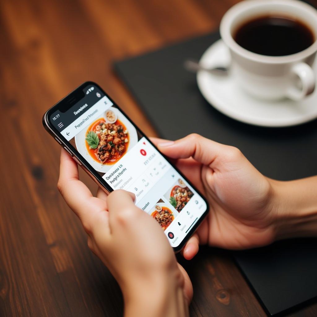 A person using a smartphone to order Chinese food online.