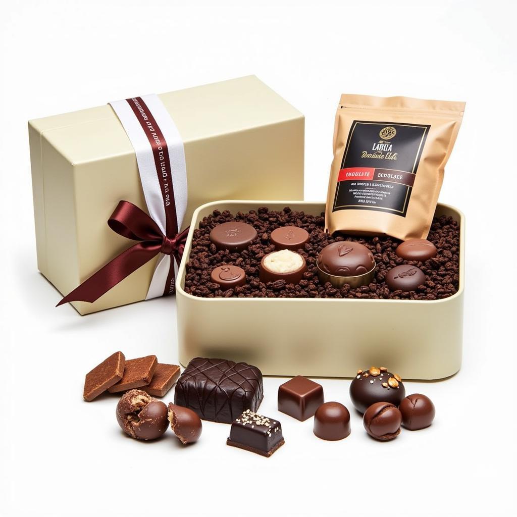 An online food gift set featuring gourmet chocolates and coffee beans.