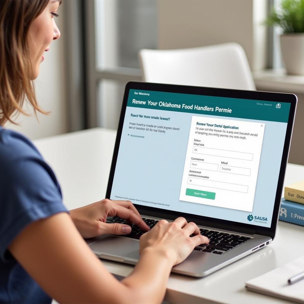 A person renewing their Oklahoma food handlers permit online.
