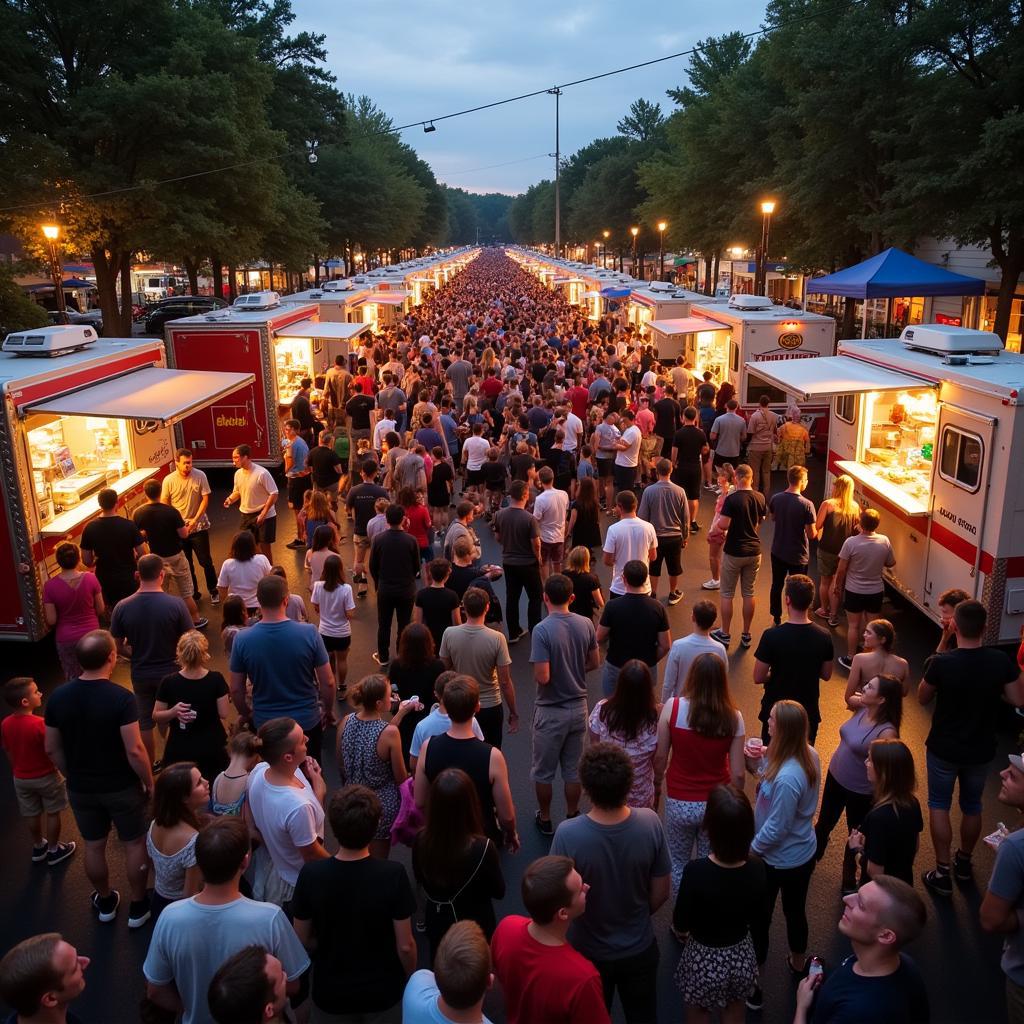 Crowds enjoying Opelika Food Truck Friday