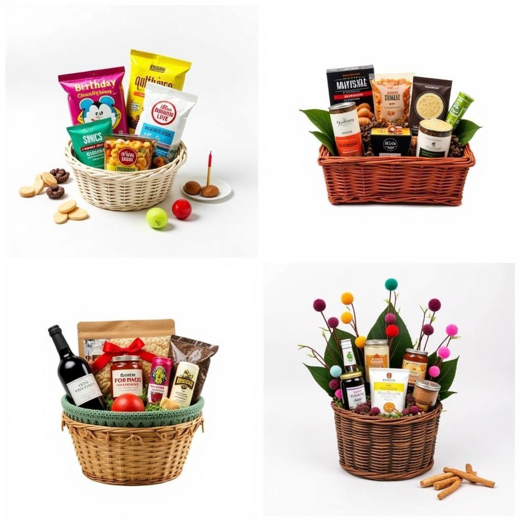 Different organic food gift baskets for various occasions like birthdays, holidays, and corporate gifts