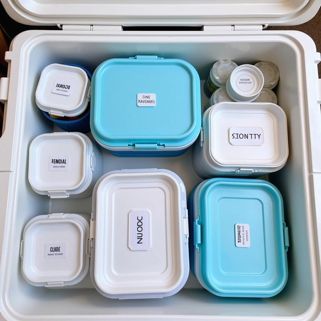 Efficiently packed cooler with waterproof food containers for maximum space utilization