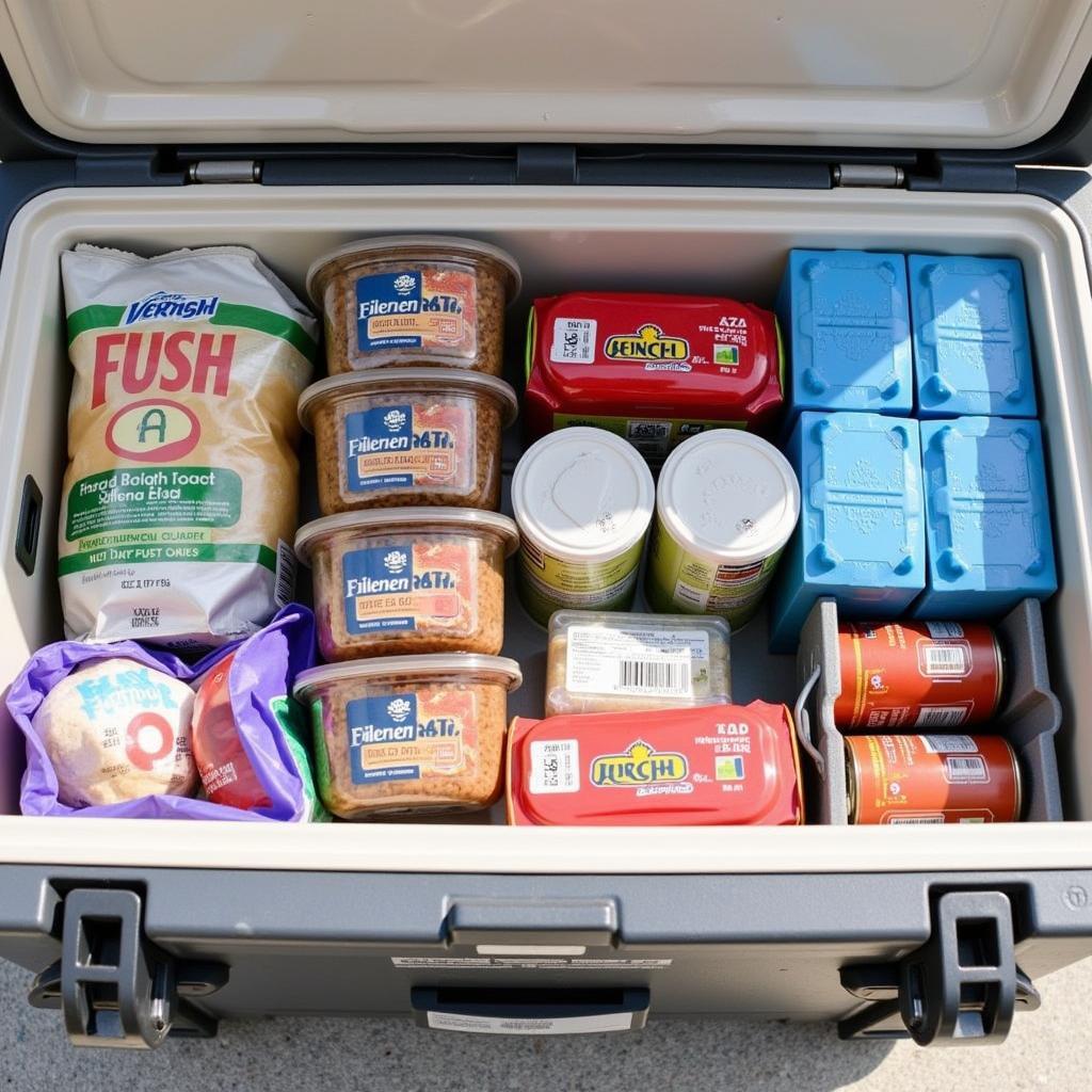 Organized Fishing Cooler with Food and Drinks