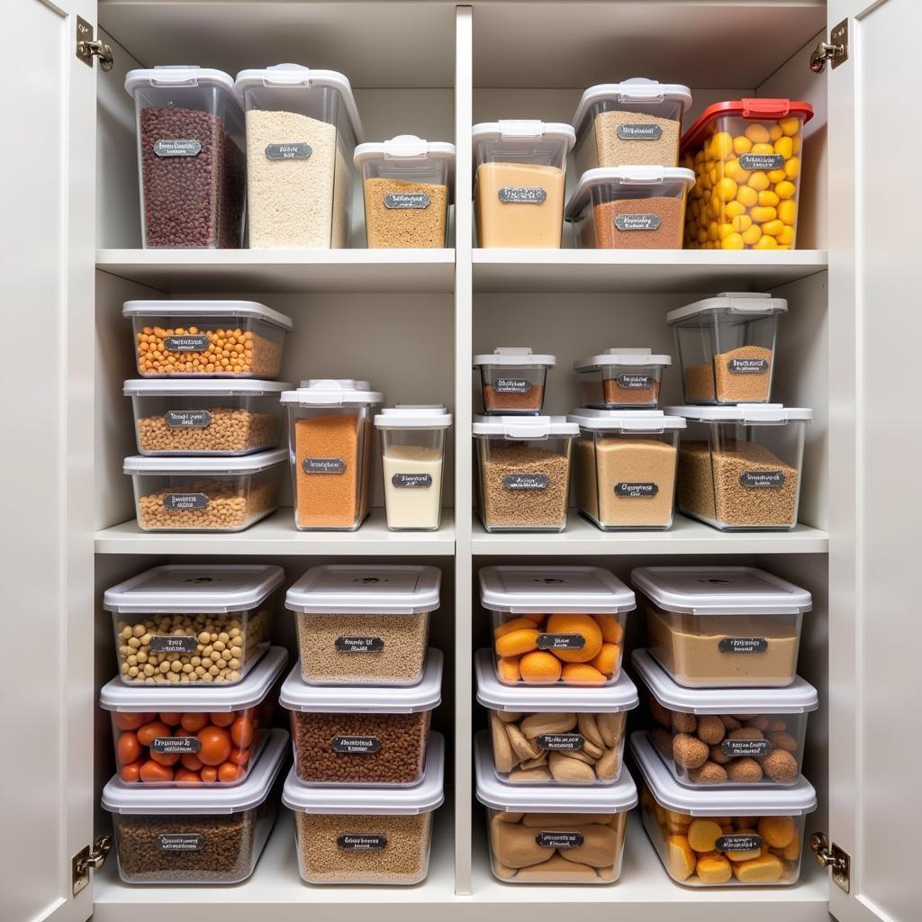 Organized Pantry with Square Food Storage Containers