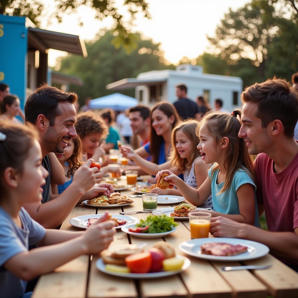 Families enjoying a food truck event in Orlando