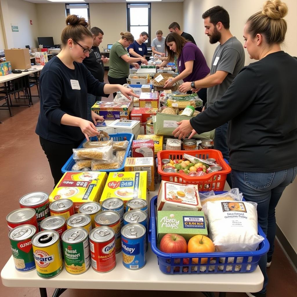 Food donations being sorted at Our Lady of Hope